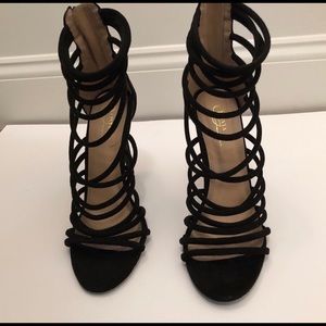 Olivia Jaymes sexy strapy suede heels. 4inch heel